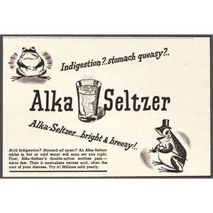 1951 Alka Seltzer Digestion Aid Vintage Print Ad Bull Frog Top Hat Wall Art